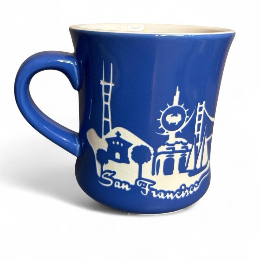 San Francisco Skyline Coffee Mug SF Mercantile Blue Wharf Boat 14 fl oz